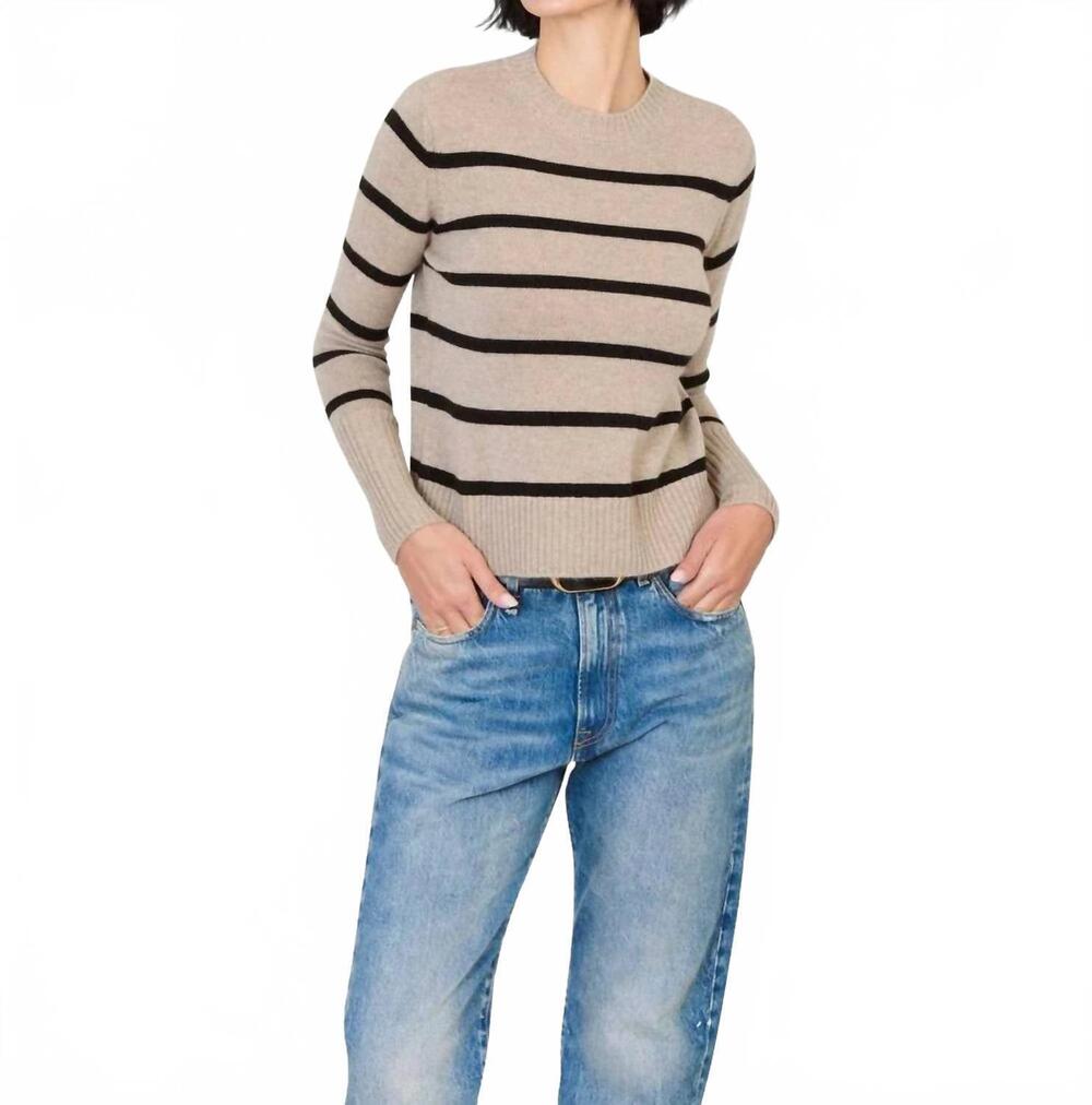 NEW NOT MONDAY jane cashmere crewneck top in latte stripe